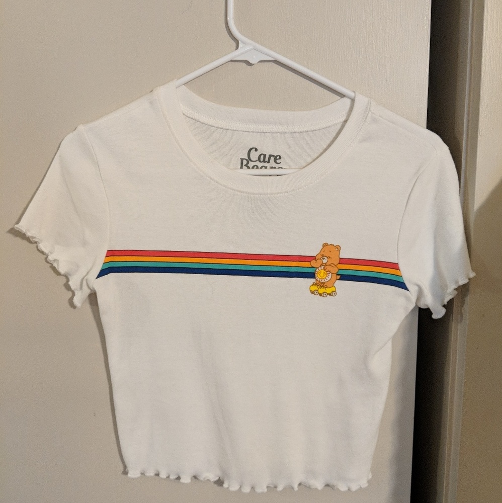Forever 21 white rainbow Care Bear crop top